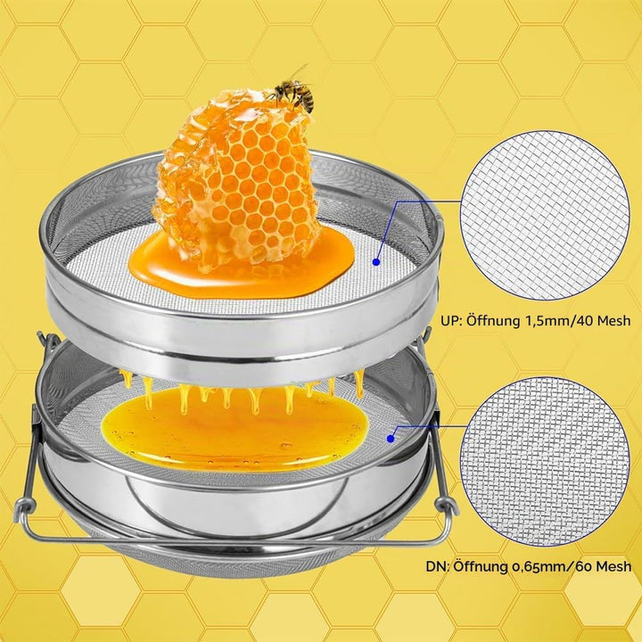 Honig Edelstahl Doppelbienensieb Honig Schmutz Sieb Filter Imkerei Extrakt Werkzeuge