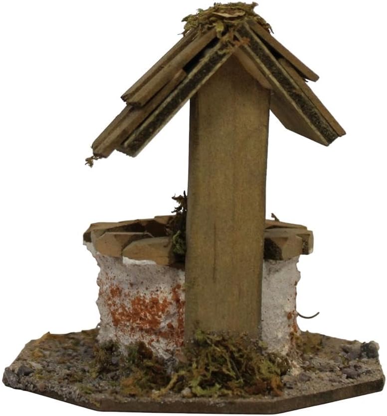 ZICOM Krippenzubehör Miniaturzubehör Miniatur Brunnen rund mit Dach Höhe 8,8cm Holz Natur Unikat, Mo