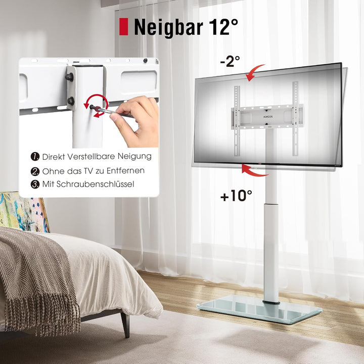 AOKCOS TV Ständer Bodenständer Höhe 1350mm für 32-55 65 70 Zoll Fernseher, Neigbar & Schwenkbar & Hö