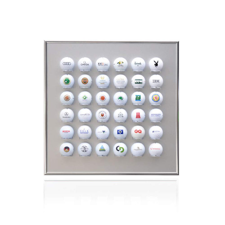 Knix Premium Golfball Setzkasten aus Aluminium für 36 Golfbälle (40 x 40 cm) - Schaukasten, Golf-Reg