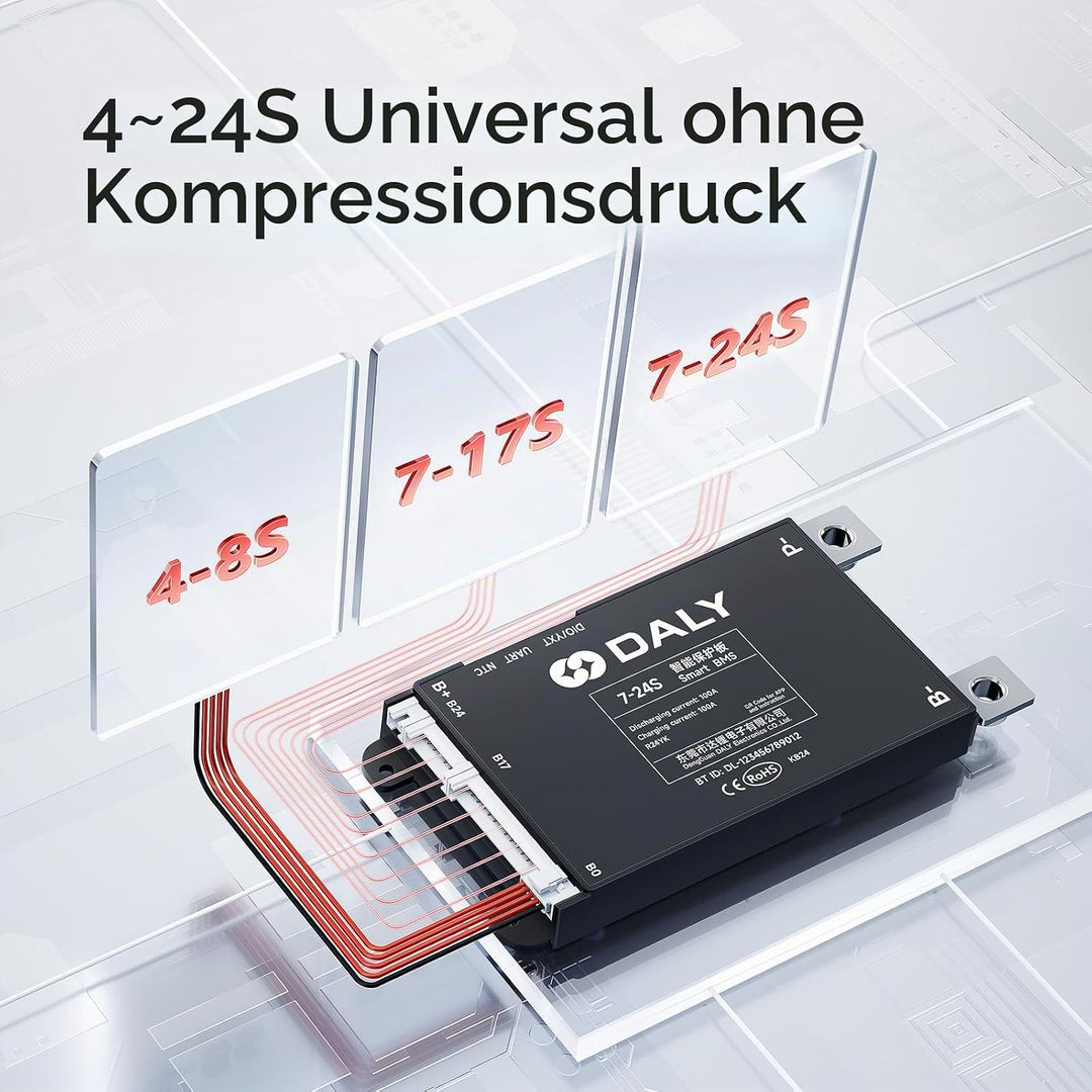 DALY BMS 30A 4S-8S 12V-24V - Smart integrierte Bluetooth Überwachung Lithium Batterieschutz LiFePO4