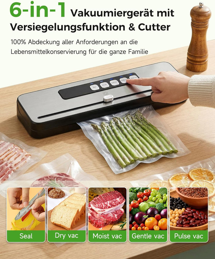 WOOX Vakuumiergerät, Kompaktes Folienschweissgerät für Lebensmittel, Trocken- & Feucht-Modus für opt