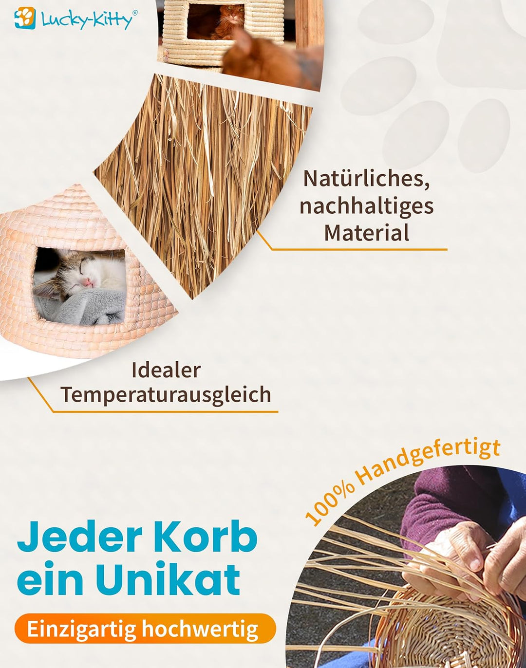 Lucky-Kitty Katzenkorb I Katzenhöhle mit Kissen I Katzen Schlafplatz I Katzen Körbchen oder Hundehöh