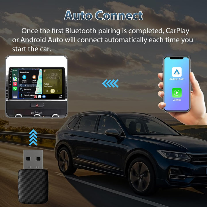 Wireless CarPlay & Android Auto Adapter, Bluetooth 5.0 Mini Adapter für Fahrzeuge, Kabelloses Plug &