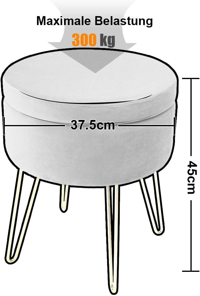 Zedelmaier Runder Sitzhocker Schminktisch Hocker Ottoman Gepolsterter Hocker Abnehmbarer Bezug Metal