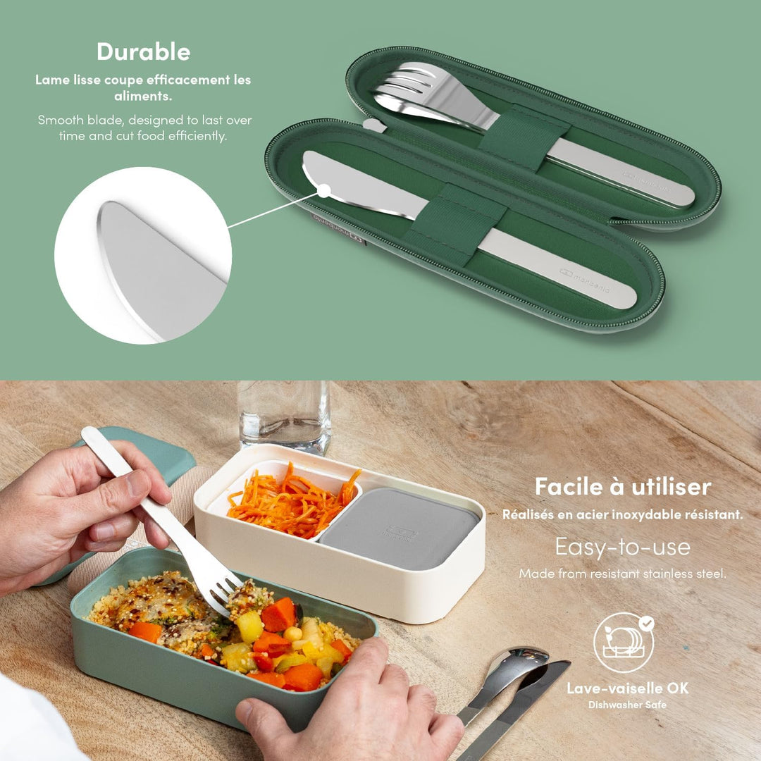 MONBENTO - MB Slim Nest Trio Messer Grün Besteckset für Brotdose - Wiederverwendbares Besteckset mit