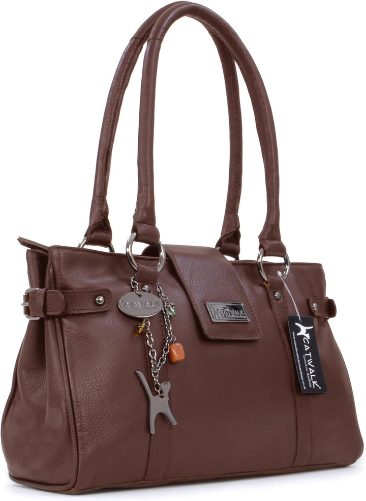 Catwalk Collection Handbags - Damen Leder Schultertasche - Handtasche Mittelgross für Notizbuch A5 -