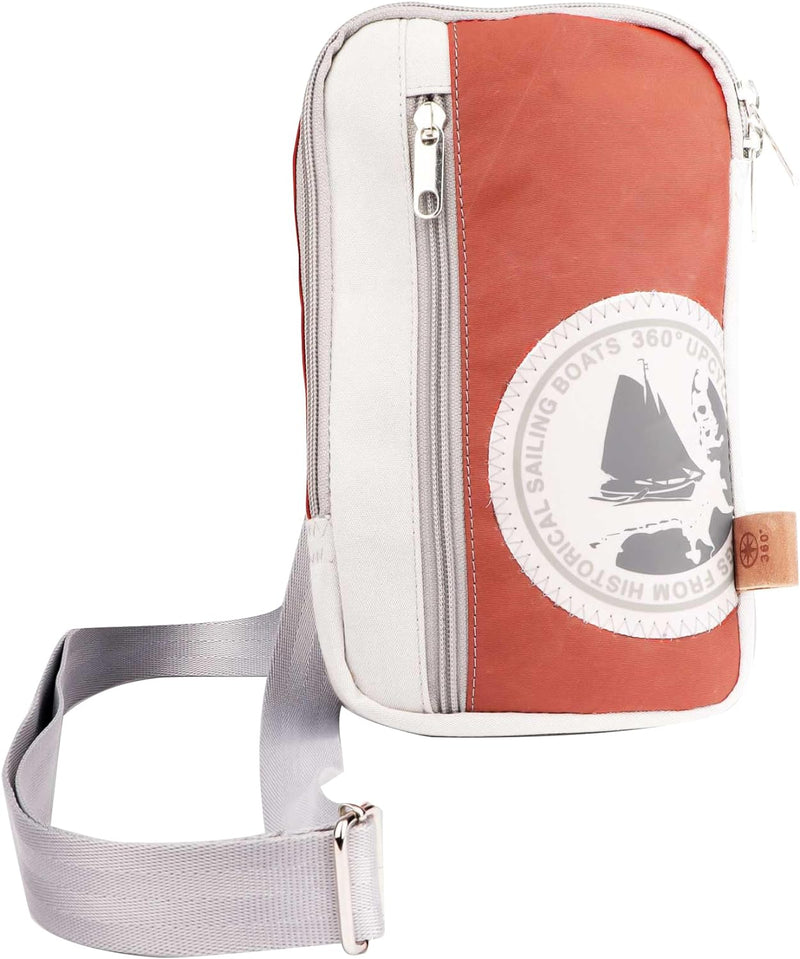 360 Grad Nautik Umhänge-Tasche Segeltuch braun Weiss