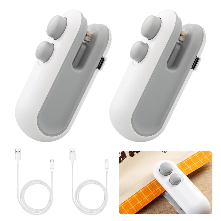 2 Stück Mini Folienschweissgerät: Wiederaufladbar 2 in 1 Snacks Beutelverschliesser, Mini Bag Sealer