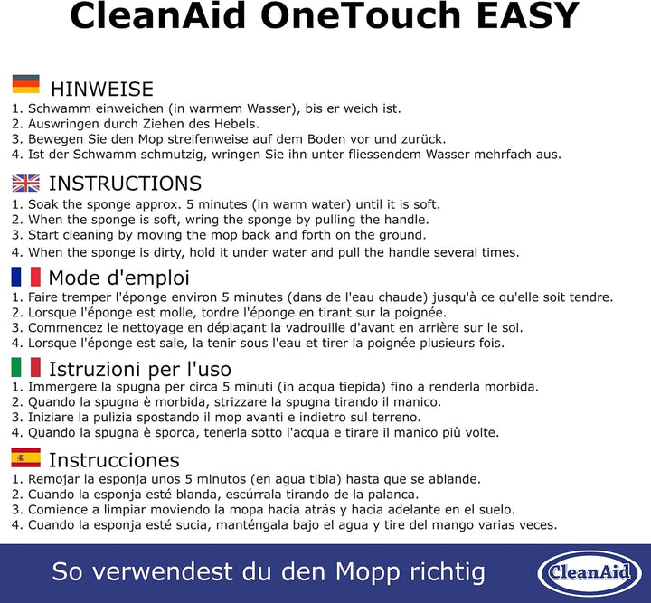 OneTouch GO! Wischmopp, Bodenwischer, Wringmopp, Wischer mit Auswringfunktion - besonders saugstark
