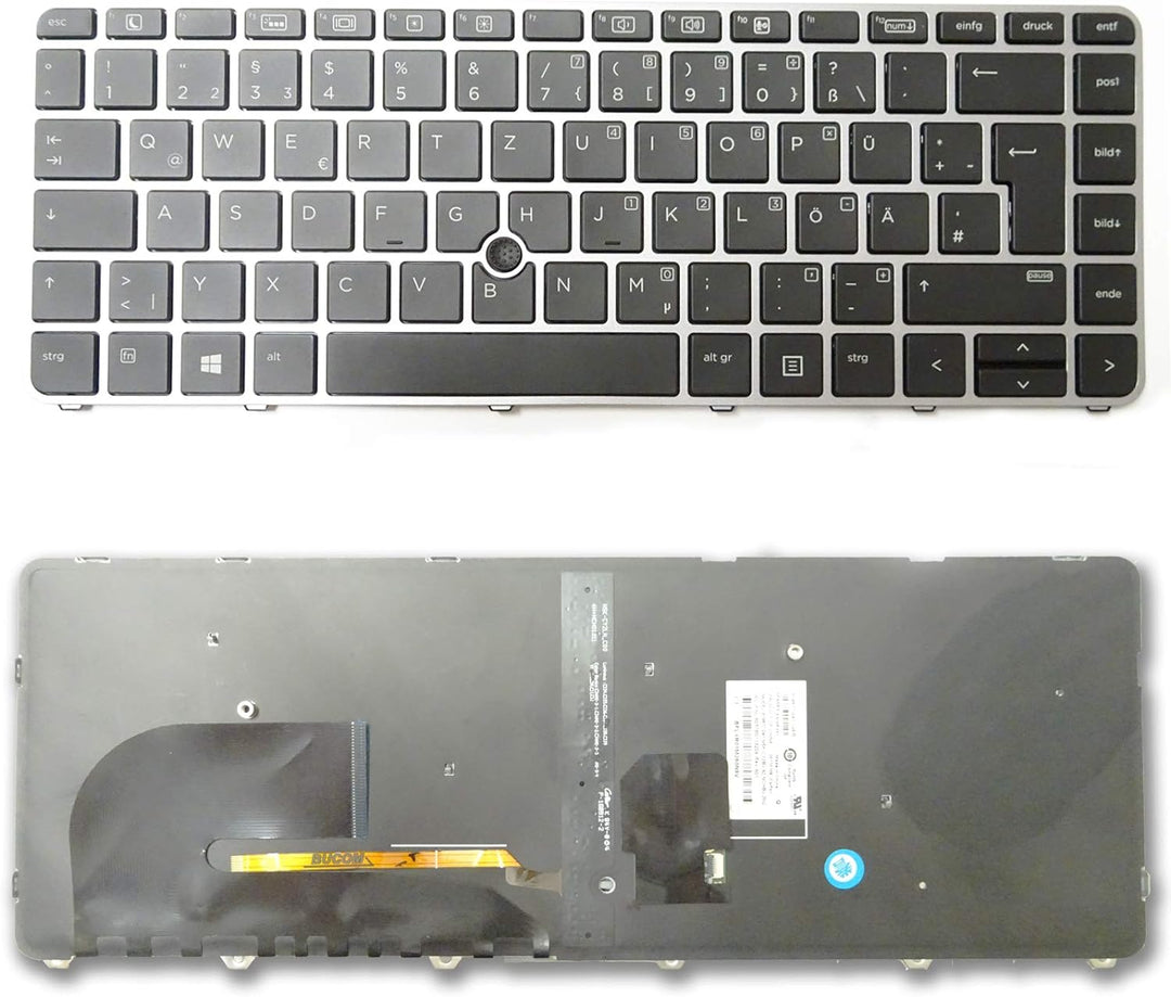 Bucom Tastatur für HP Elitebook G3 745 840 848 DE QWERTZ Silber Rahmen Keyboard mit Beleuchtung