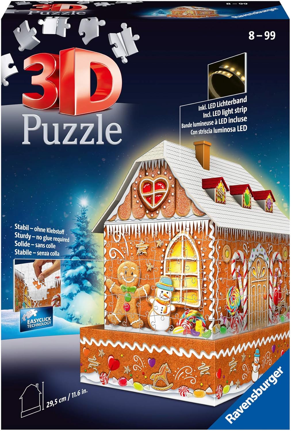 Ravensburger 3D Puzzle 11237 - Lebkuchenhaus Night Edition - LED beleuchtetes Knusperhäuschen als We