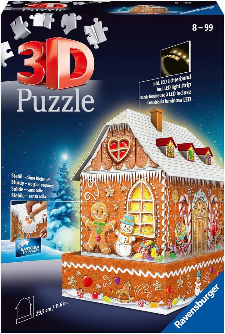 Ravensburger 3D Puzzle 11237 - Lebkuchenhaus Night Edition - LED beleuchtetes Knusperhäuschen als We