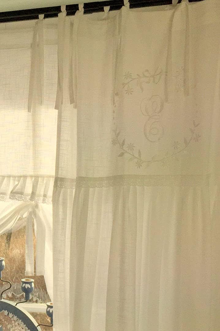 Offwhite Vorhang Crystal NY Gardinen Schals 70x250 cm 2 Stück Bandaufhängung Vorhangset Shabby Vinta