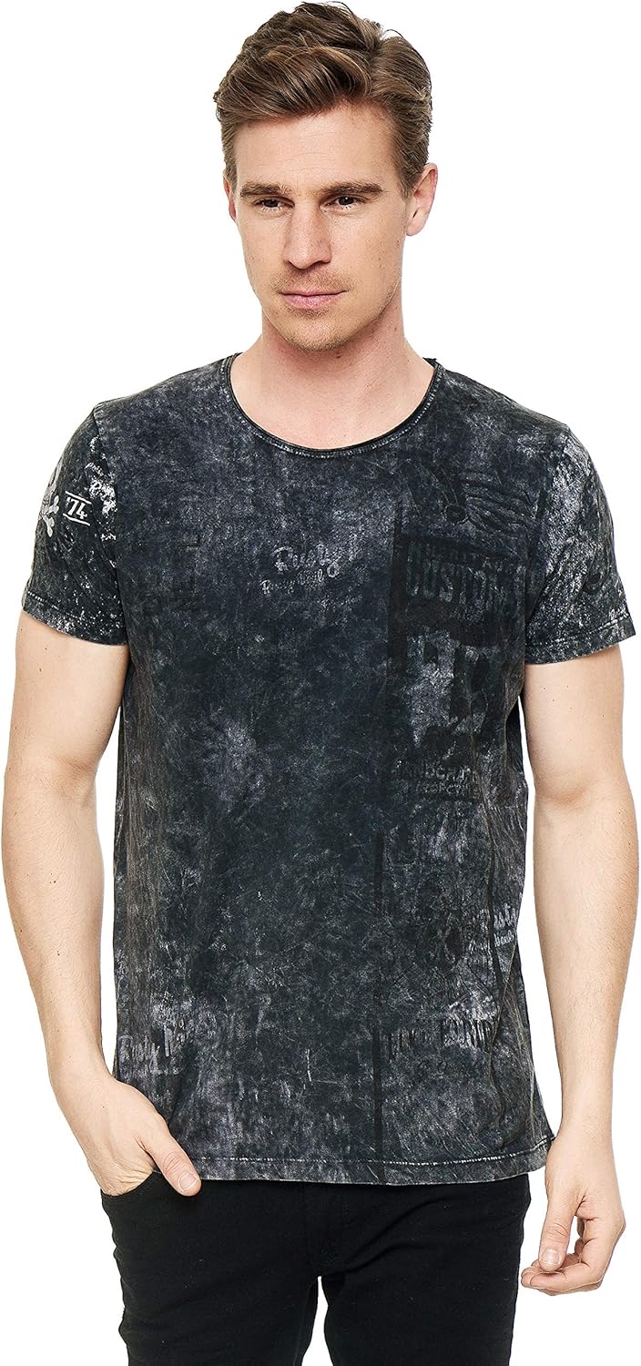 T-Shirt Herren Kurzarm Rundhals Tshirt Printed Shirt Regular Fit Verwaschen Plakativer Druck 232, An