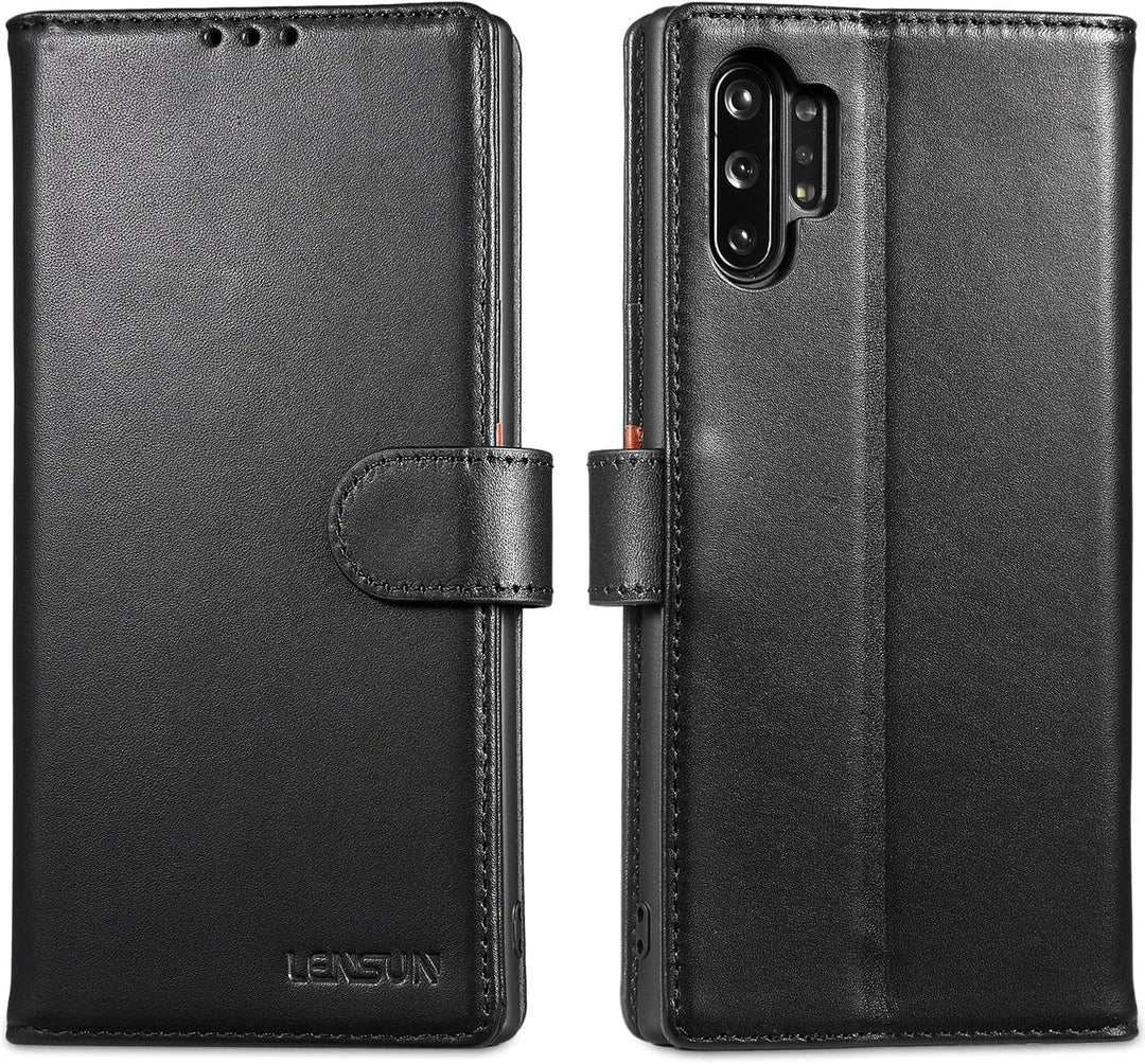 LENSUN Echtleder Hülle für Samsung Galaxy Note 10 Plus, Handyhülle [Echtes Leder] [Magnetverschluss]