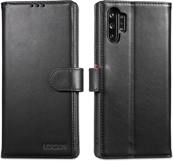 LENSUN Echtleder Hülle für Samsung Galaxy Note 10 Plus, Handyhülle [Echtes Leder] [Magnetverschluss]