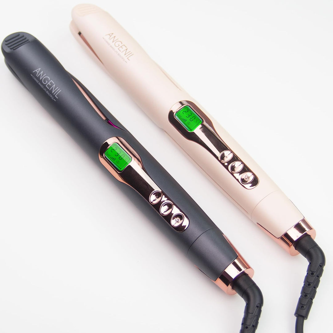 ANGENIL Pro Twist Haarglätter für Damen, Haarglätter und Lockenstab 2 in 1 mit Dualspannung, Runder