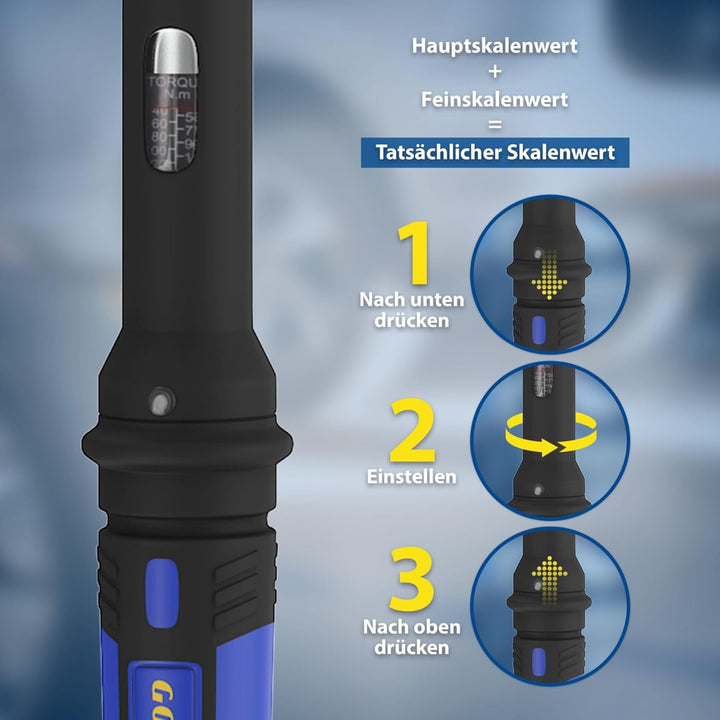 Goodyear Premium Drehmomentschlüssel, Einstellbar von 42 bis 210 Nm, Antrieb 1/2" Vierkant, inkl. Ve