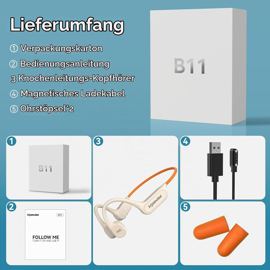 Belife B11 Bone Conduction Headphones, IP68 Waterproof Earbuds for Swimming, 32GB &amp; Bluetooth 6.0 Wi