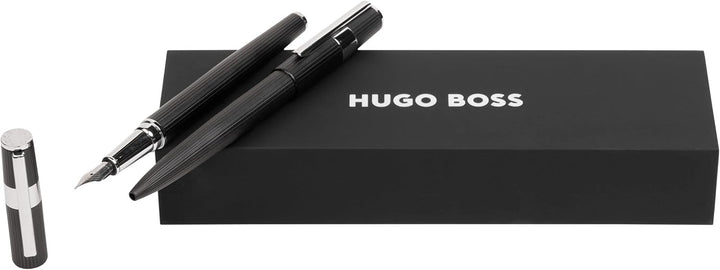 Hugo Boss Set Gear Pinstripe Black/Chrome Kugelschreiber & Füllfederhalter, in der Farbe Schwarz, HP