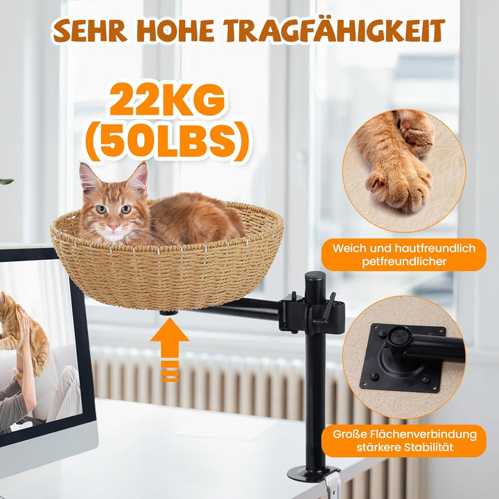 Katzenbett für Schreibtisch - 360° Drehfunktion & höhenverstellbar, Montage ohne Bohren, erweitert d