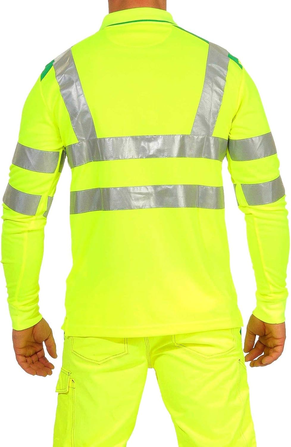 Herren Warnschutz Langarmshirt Poloshirt, Hohe Sichtbarkeit Reflexstreifen EN ISO 20471 Klasse 2 S N