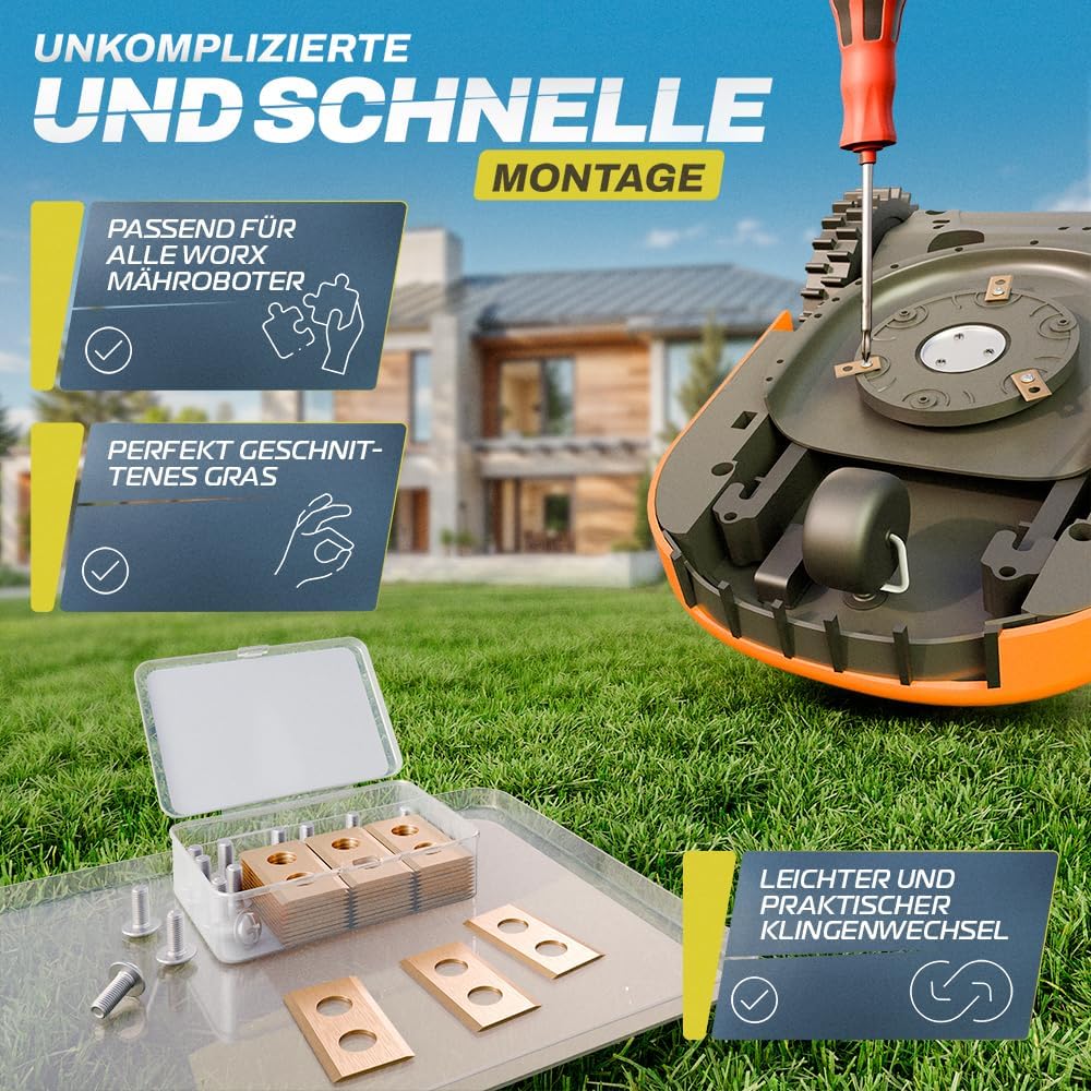 Domar - Langlebige Mähroboter Messer passend für Worx Landroid inkl. Schrauben I Verbesserte Mährobo