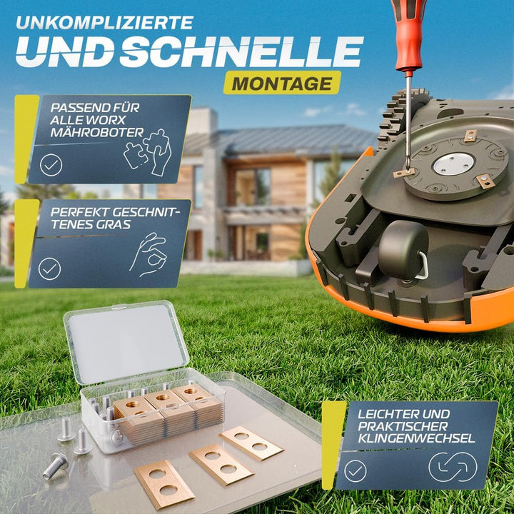 Domar - Langlebige Mähroboter Messer passend für Worx Landroid inkl. Schrauben I Verbesserte Mährobo