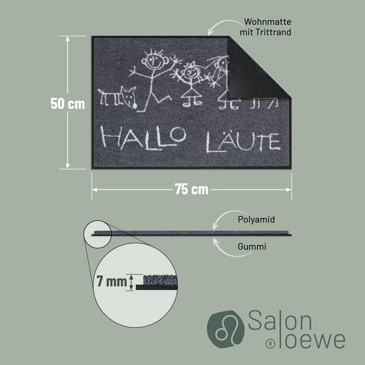 Salonloewe Fussmatte waschbar Hallo Läute 50x75 cm Eingangs-Matte witzig lustig Sprüche Comic Fussab
