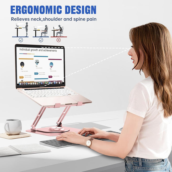 JOYEKY Laptop-Ständer für Schreibtisch, Verstellbarer Computerständer mit 360° drehbarer Basis, ergo