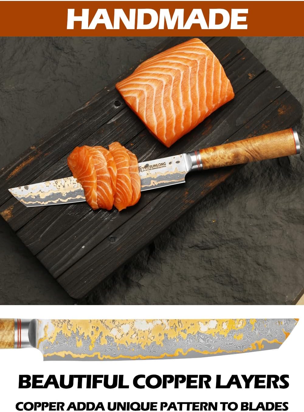 YOUSUNLONG Sashimi-Schneidemesser - 215mm Sujihiki Yanagiba Messer - Superscharfer Schnitt - Japanis