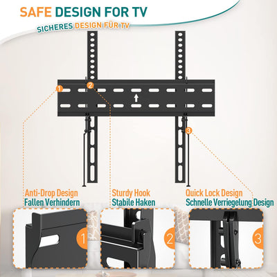 ELIVED TV Wandhalterung Neigbar Fernseher Wandhalterung für die meisten 26-60 Zoll Flach & Curved LE