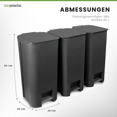 Go Practic Mülleimer Küche Mülltrennsystem 2x 40 L Mit Softclose Deckel Pedal Rollen Abfalleimer Mül