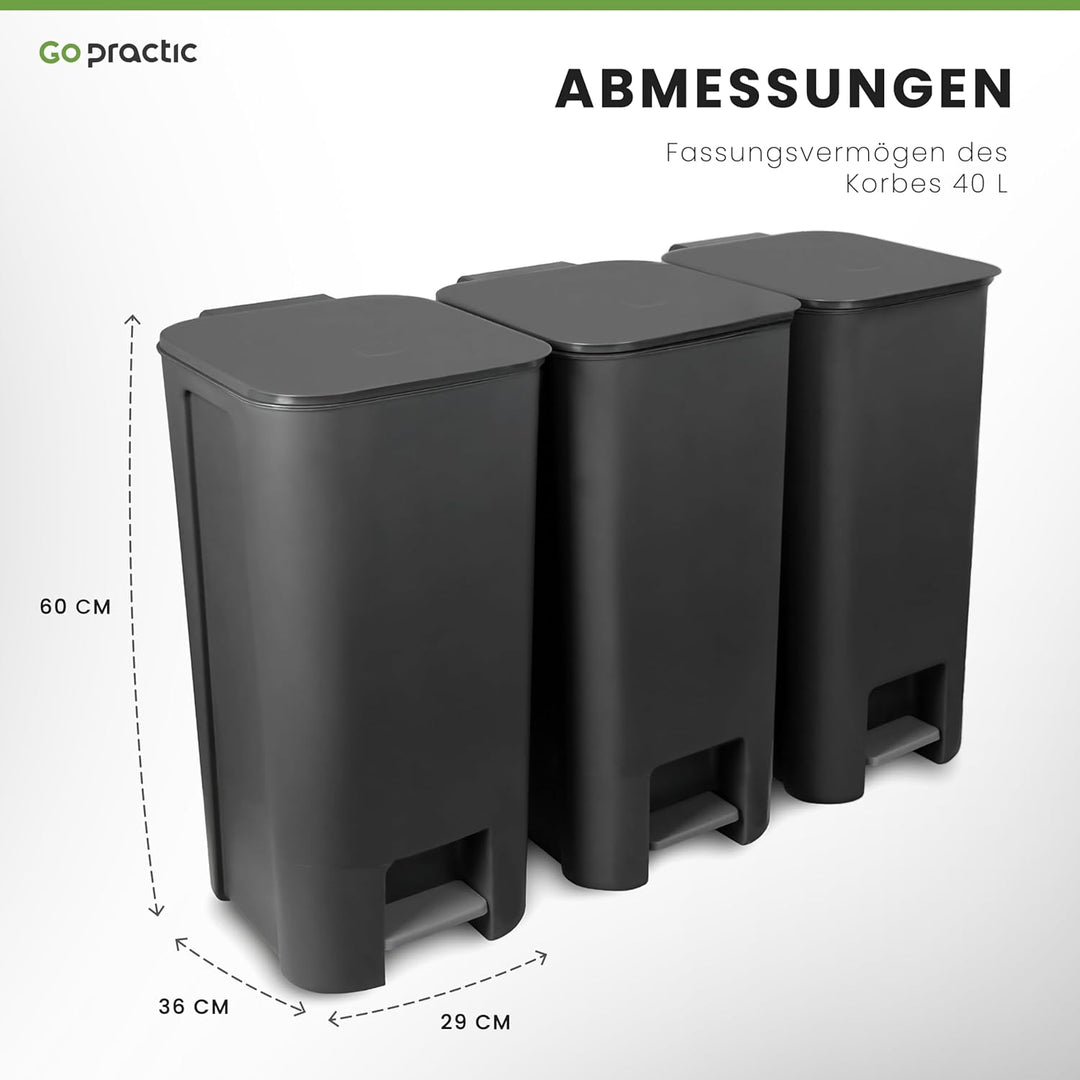 Go Practic Mülleimer Küche Mülltrennsystem 40 L Mit Softclose Deckel Pedal Rollen Abfalleimer Müllbe