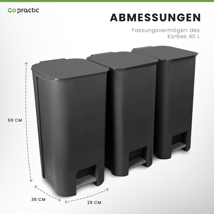 Go Practic Mülleimer Küche Mülltrennsystem 40 L Mit Softclose Deckel Pedal Rollen Abfalleimer Müllbe