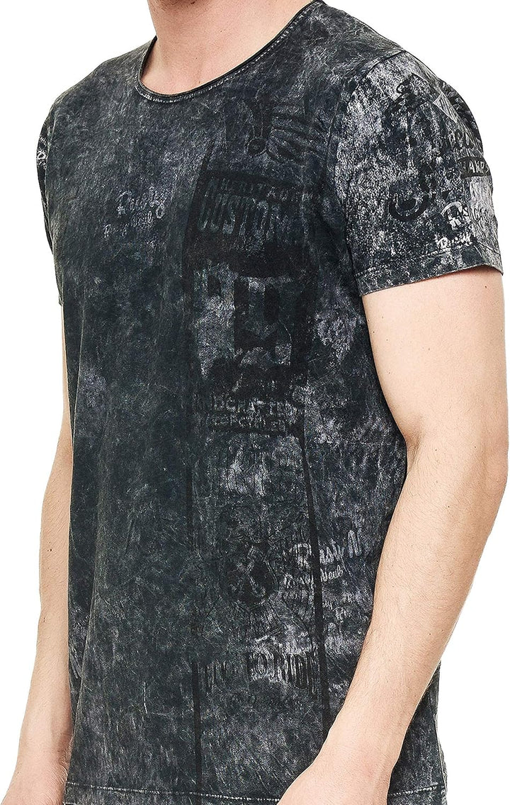 T-Shirt Herren Kurzarm Rundhals Tshirt Printed Shirt Regular Fit Verwaschen Plakativer Druck 232, Fa