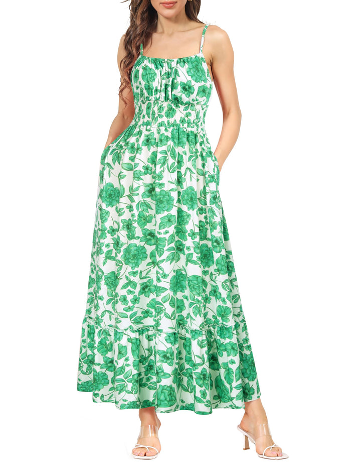 GRACE KARIN Damen Ärmellos Blumenkleid Maxikleid Casual Cami-Kleid Böhmisch Kleid Spaghettiträger Sm