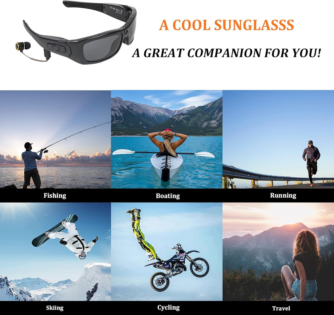 Hereta Kamera Sonnenbrille, Bluetooth Sonnenbrille Full HD 1080P Videokamera Brille mit UV-Schutz Po