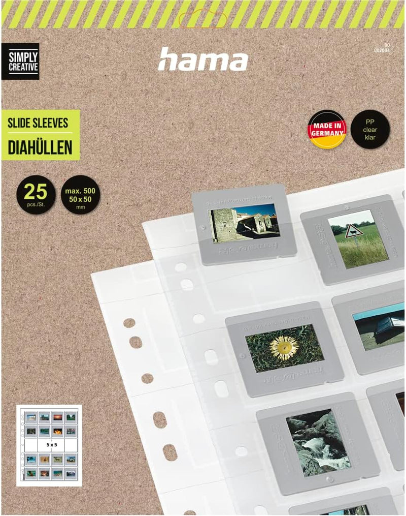 Hama 25 Diahüllen für gerahmte Dias (Dia-Archivierung im Format 5x5cm, bis zu 500 Dias) transparent