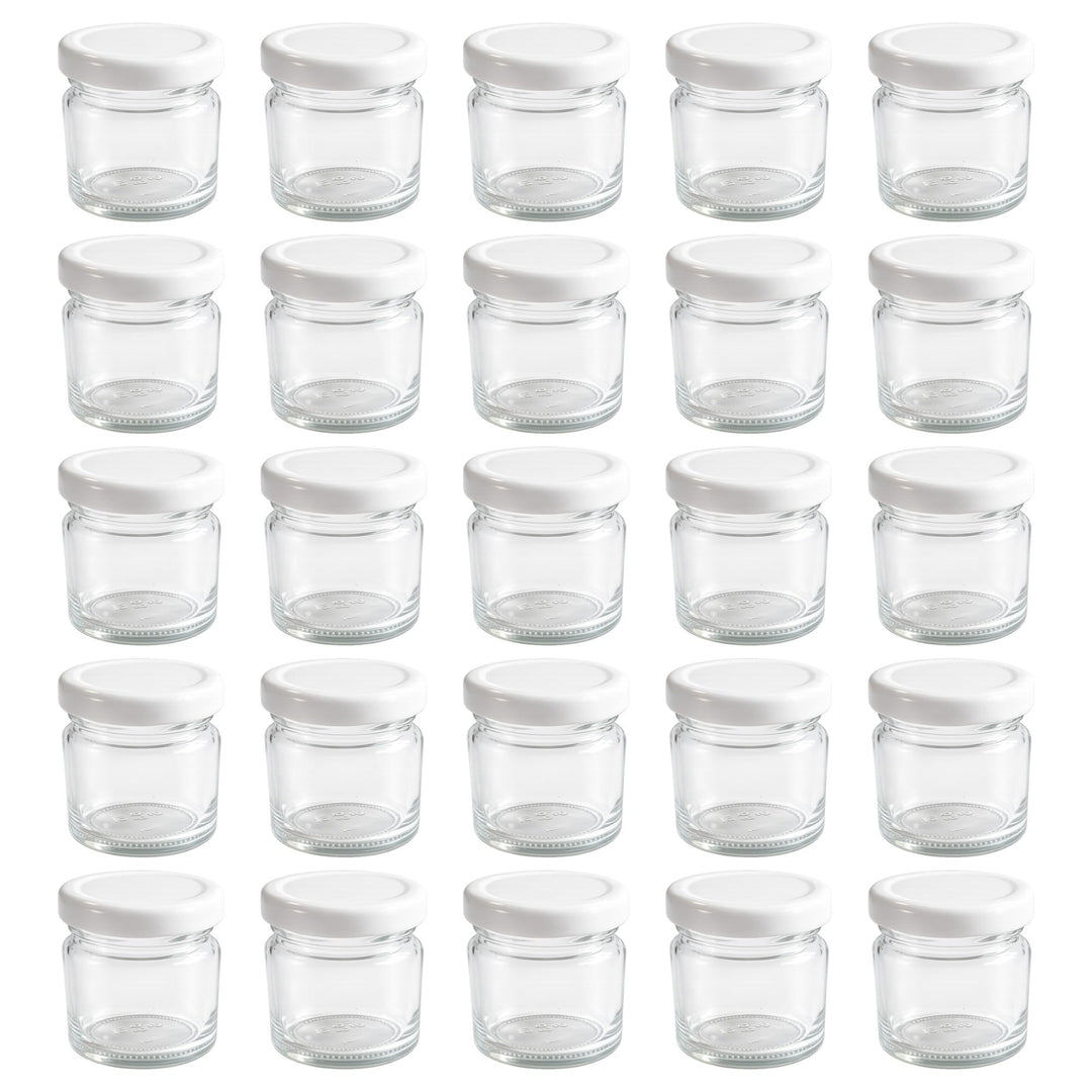 Vitrea 25x Mini Marmeladengläser 50 ml - mit Deckel Weiss TO 43 - kleine Einmachgläser zum befüllen