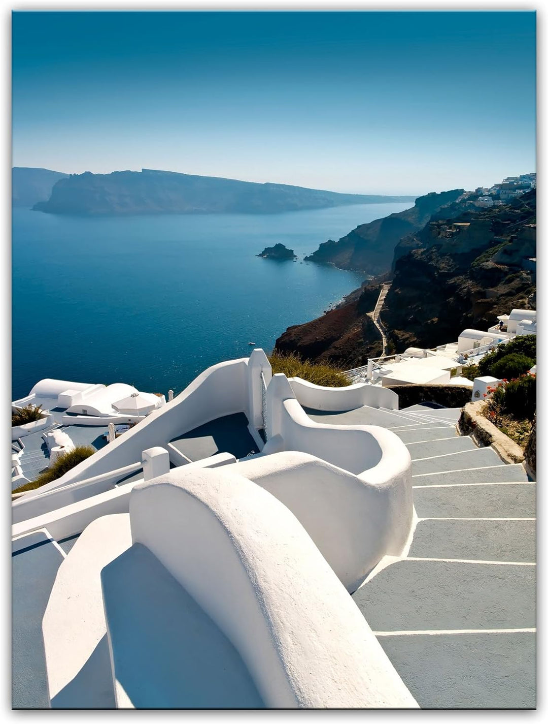 Bilderdepot24 Bild auf Leinwand | Santorini Treppe - Griechenland in 50x70 cm als Wandbild | Wand-de