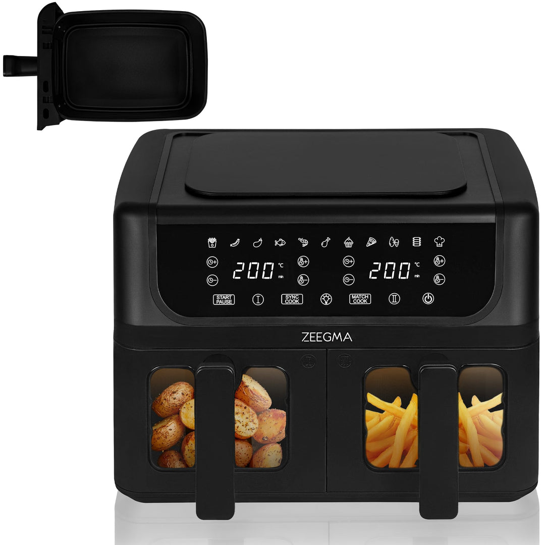 ZEEGMA KNAPPER DUAL Heissluftfritteuse 1700 W, 2 Fächer, 9 L Fassungsvermögen, Timer bis zu 60 Min.,