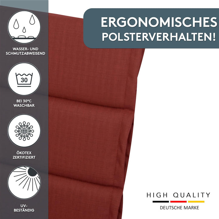 LILENO HOME Gartenstuhl Auflagen als [2er Set - Niedriglehner] in Rot - Bequeme Liegen als Sitzaufla