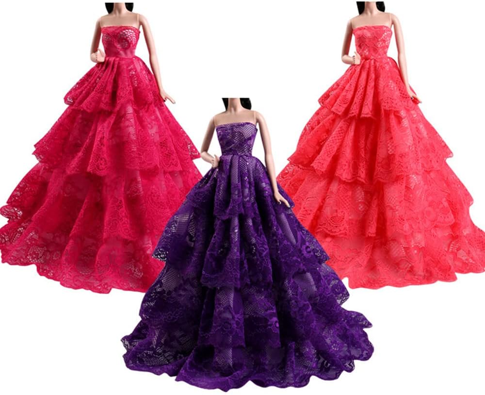 Puppenkleidung, 3 Sets Nacht Schlepprock Prinzessin Abend Hochzeit Party Kleid Kleidung Gewand Outfi