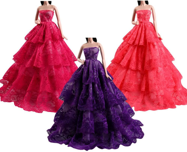 Puppenkleidung, 3 Sets Nacht Schlepprock Prinzessin Abend Hochzeit Party Kleid Kleidung Gewand Outfi