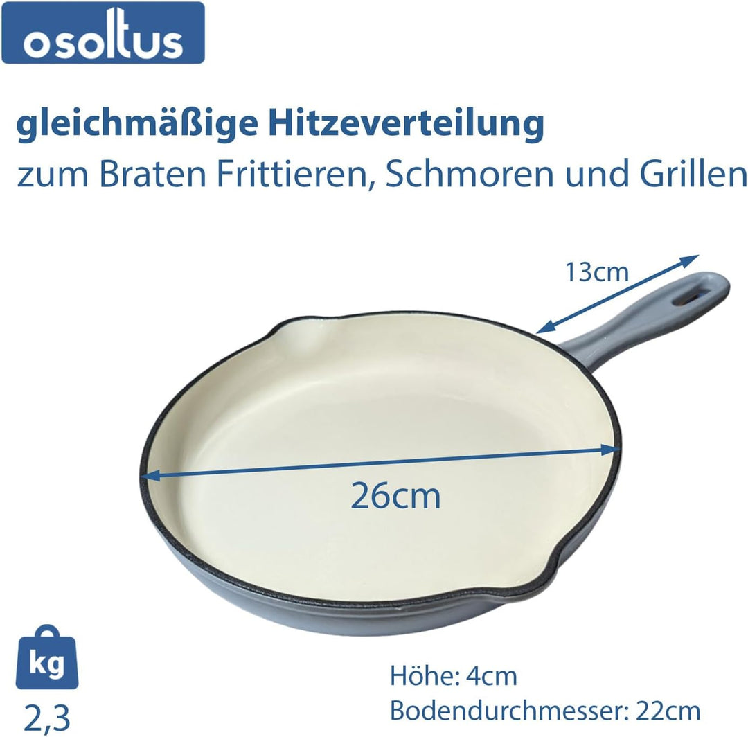 osoltus Grillpfanne Gusseisen (hellgrau, rund mit Griff) rund mit Griff Hellgrau, rund mit Griff Hel