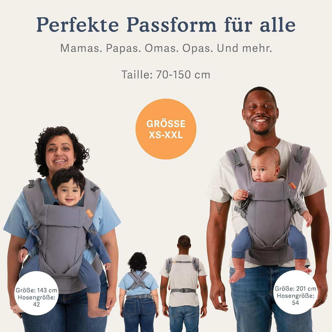 Beco Gemini Babytrage Neugeborene ab Geburt bis Kleinkind - 4 Tragepositionen Baby Trage aus 100 % B