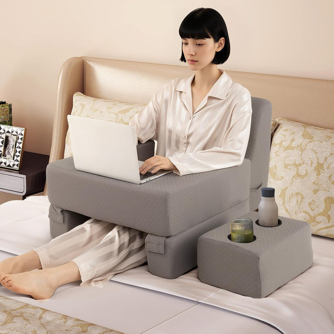 LIFEZEAL Lesekissen für Bett &amp; Sofa, Buchkissen mit Untersetzer, Rückenkissen &amp; Aufbewahrungstasche,
