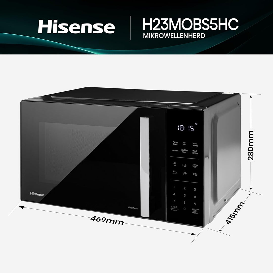 Hisense H23MOBS5HC Mikrowelle /23 L/900W/AirFry/4 in 1 Super Kombination/Memory Funktion/Mehrstufige